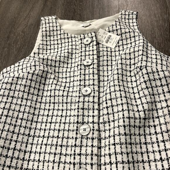 NWT J.Crew Sleeveless Tweed Shift Dress Size 12P Button-Front Black White Boucle - Picture 12 of 16
